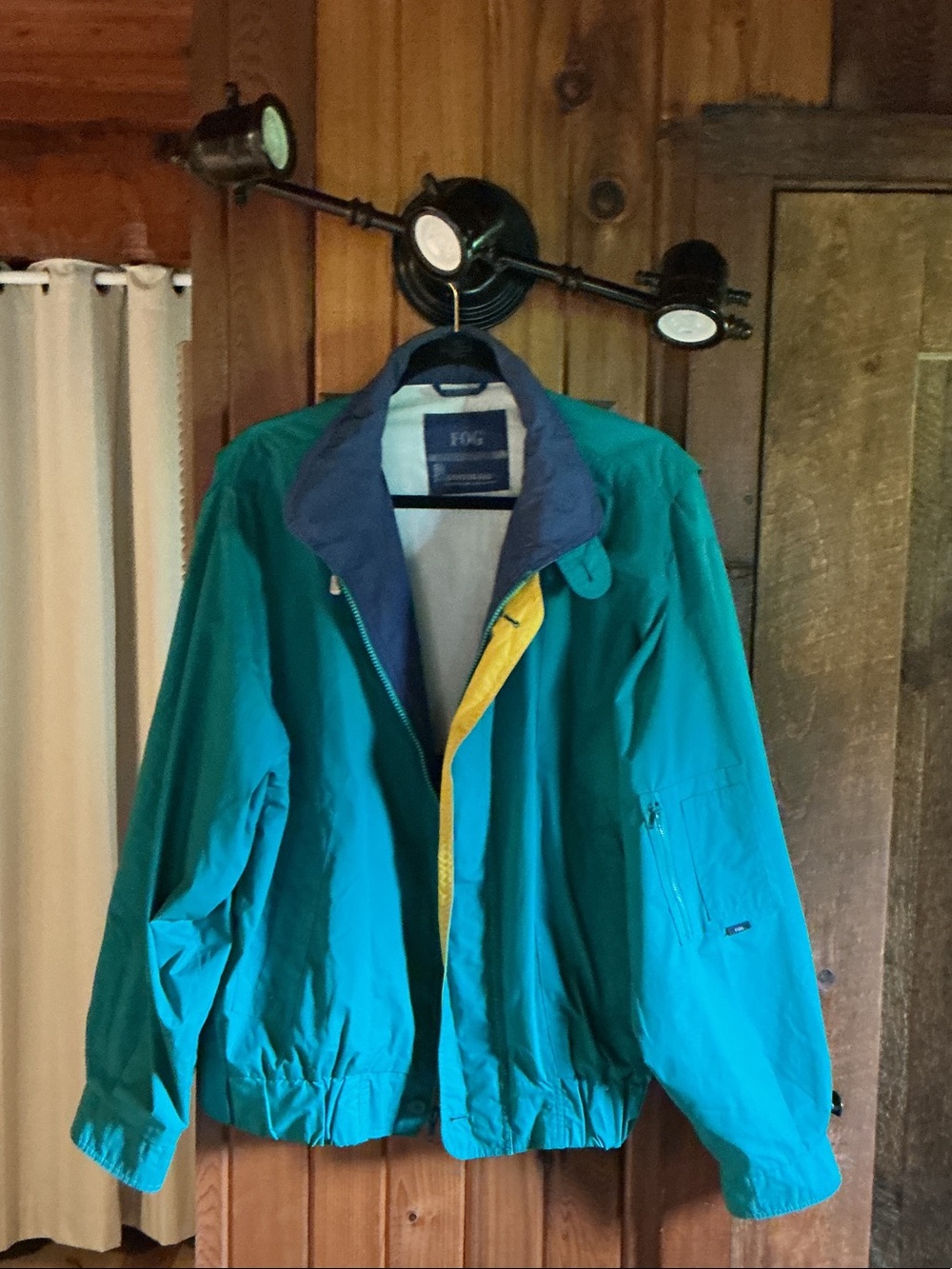 London Fog Teal Jacket with Yellow Trim and Navy Collar